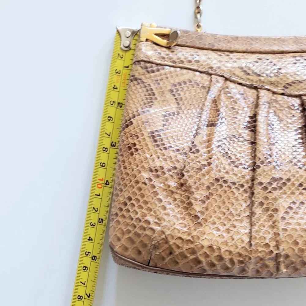 Finesse La Model Brown Snakeskin Clutch Handbag Chain Coin Purse VTG